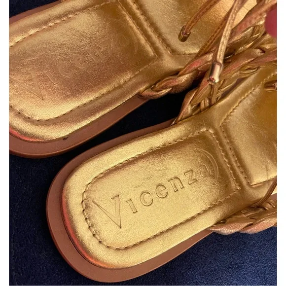 Anthropologie x Vicenza Metallic Braided Gold Sandals NWT SZ 9 - Picture 10 of 14